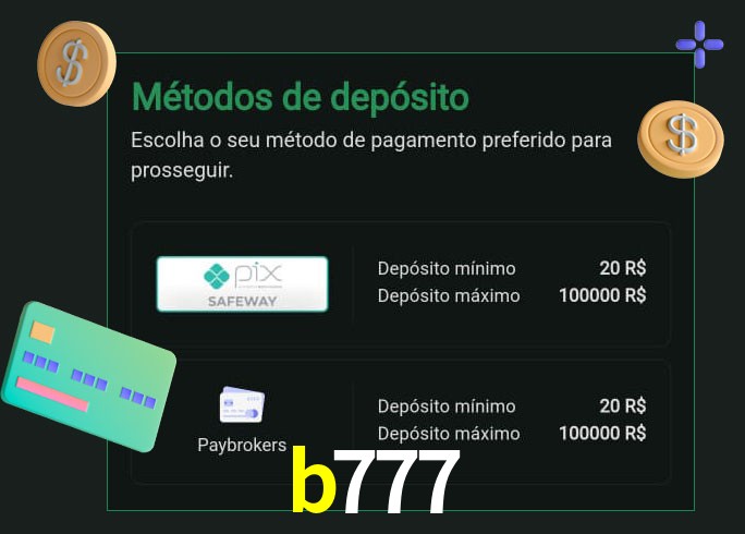 O cassino b777 oferece uma grande variedade de métodos de pagamento